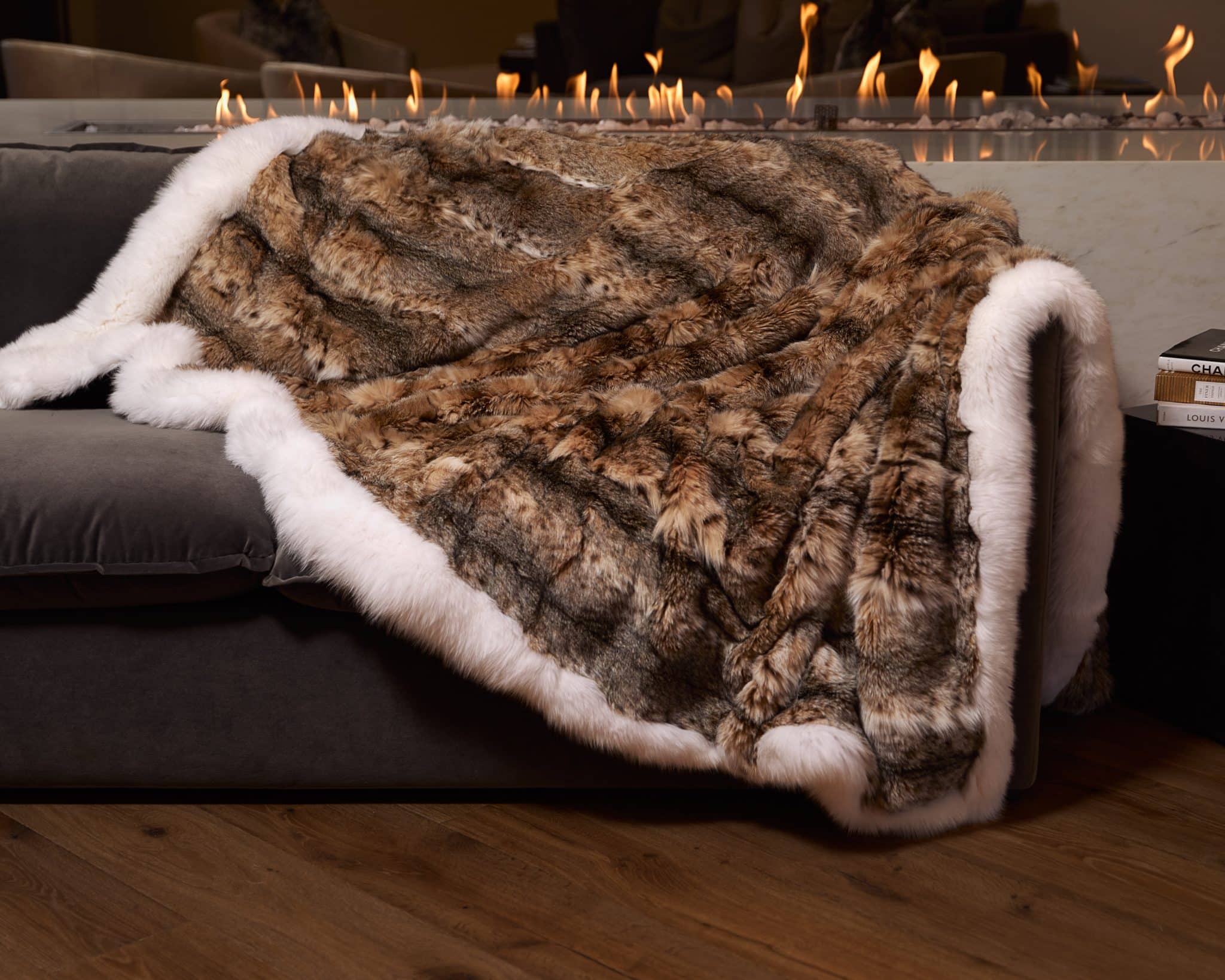 American Lynx Fur Blanket with Shadow Fox Trim - Sitka Fur Gallery