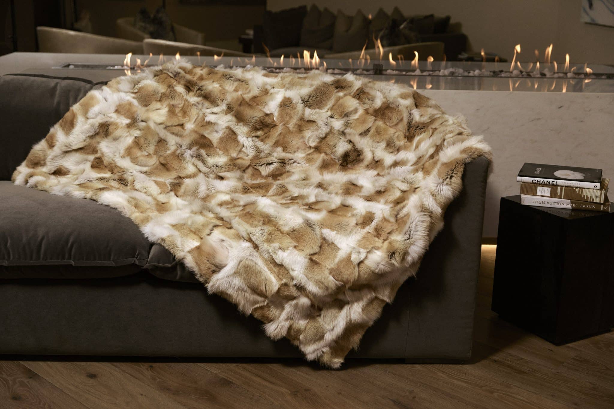 Sculpted Coyote Blanket draped over couch