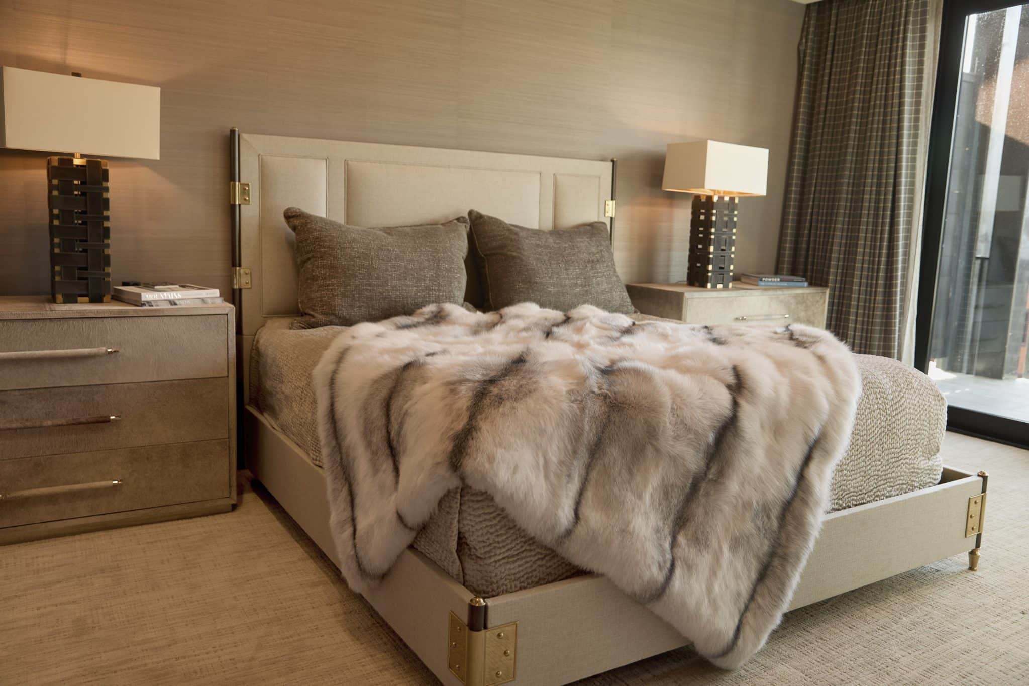 Arctic Marble Fox Blanket draped over bed