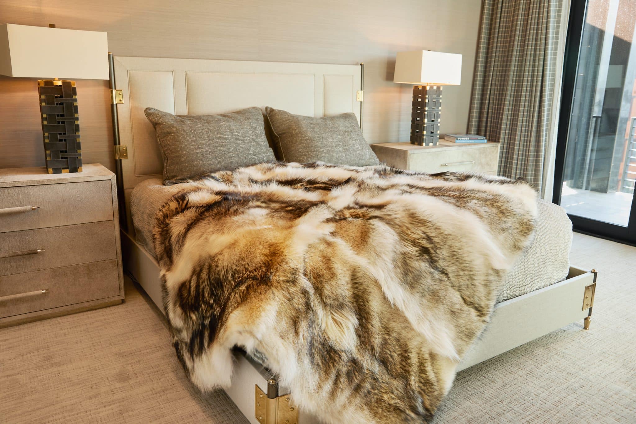 Alaskan Timber Wolf Blanket draped over bed