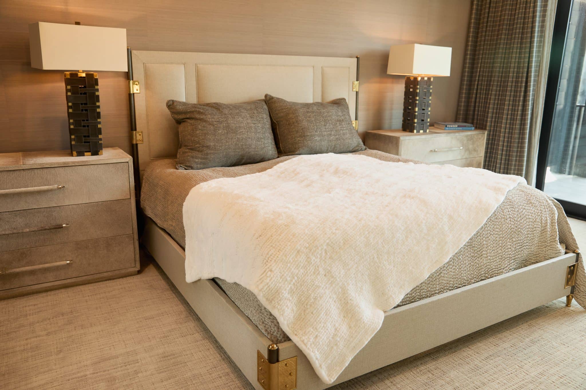 Knitted Chinchilla Rex Blanket - White - Draped over bed
