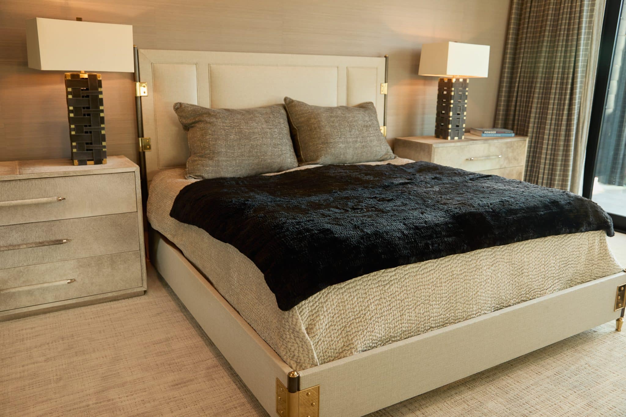 Knitted Chinchilla Rex Blanket - Black - On bed