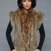 The Gloria Hand-Knitted Rex Rabbit Pelt Vest with Tanuki Trim - Natural - Front