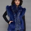 The Gloria Hand-Knitted Rex Rabbit Pelt Vest with Tanuki Trim - Blue - Front