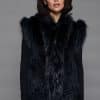 The Gloria Hand-Knitted Rex Rabbit Pelt Vest with Tanuki Trim - Black - Front