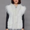 The Gloria Hand-Knitted Rex Rabbit Pelt Vest with Tanuki Trim - White - Front