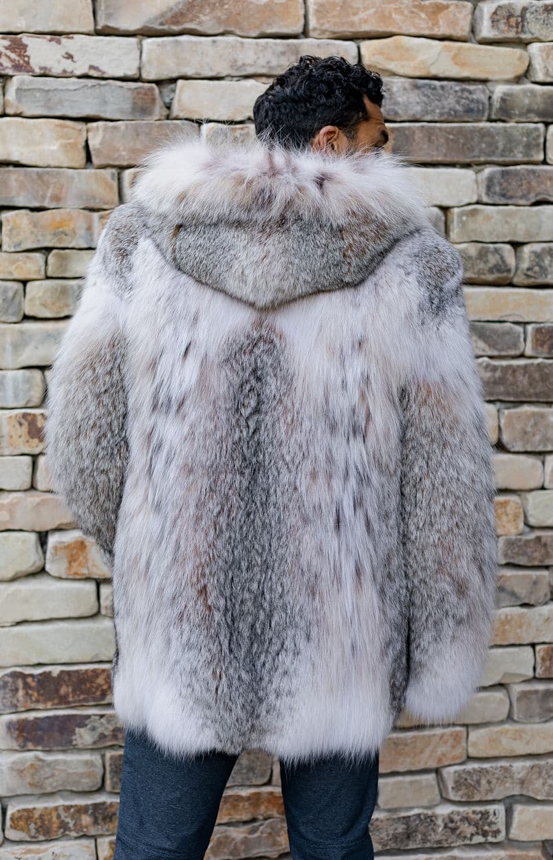 The Andre - Plush Canadian Lynx Parka with Beaver Lined Hood - Back