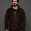 The Mathew - Merino Lamb Jacket with Cashmere Blended Hood - Brown - Front