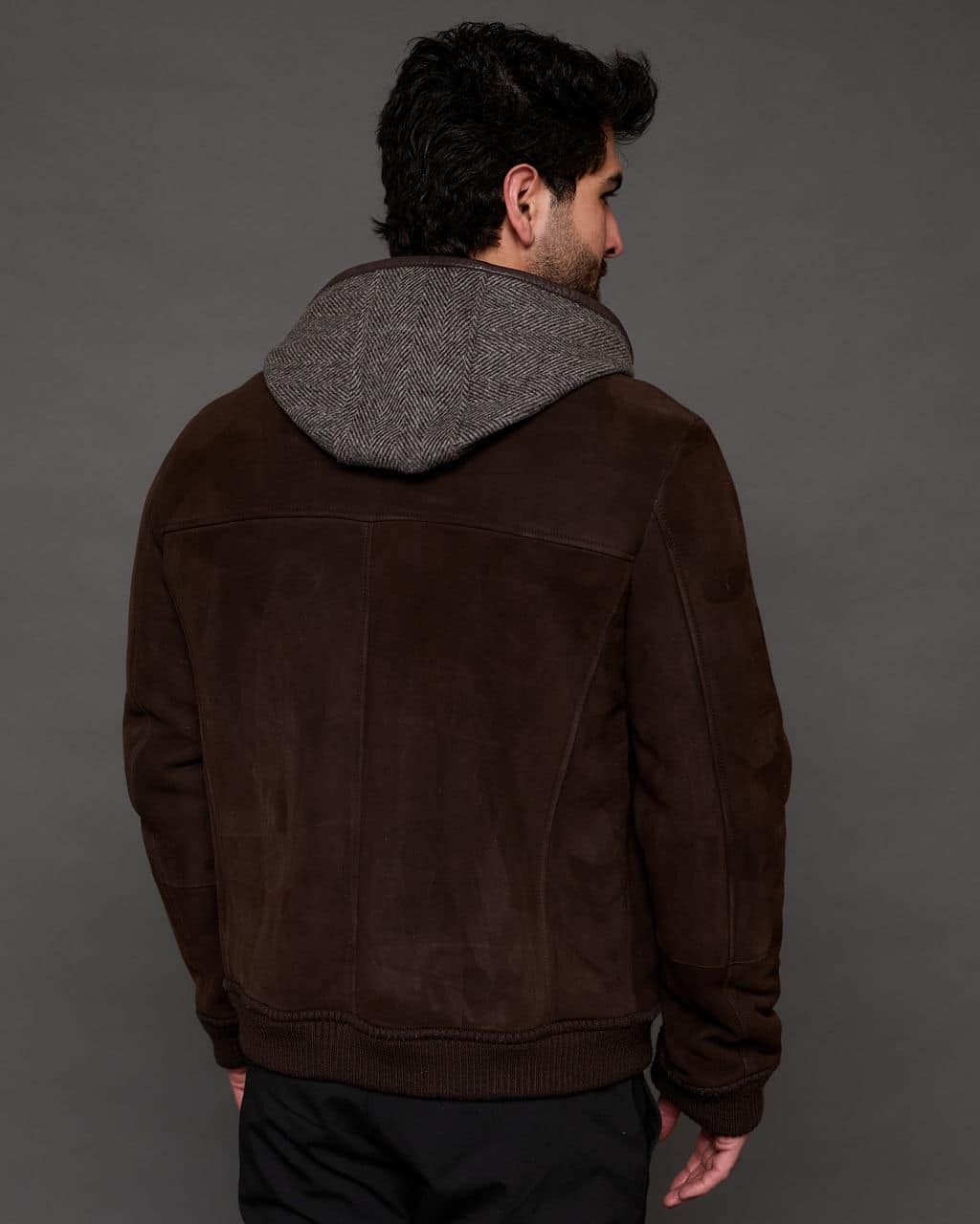 The Mathew - Merino Lamb Jacket with Cashmere Blended Hood - Brown - Back