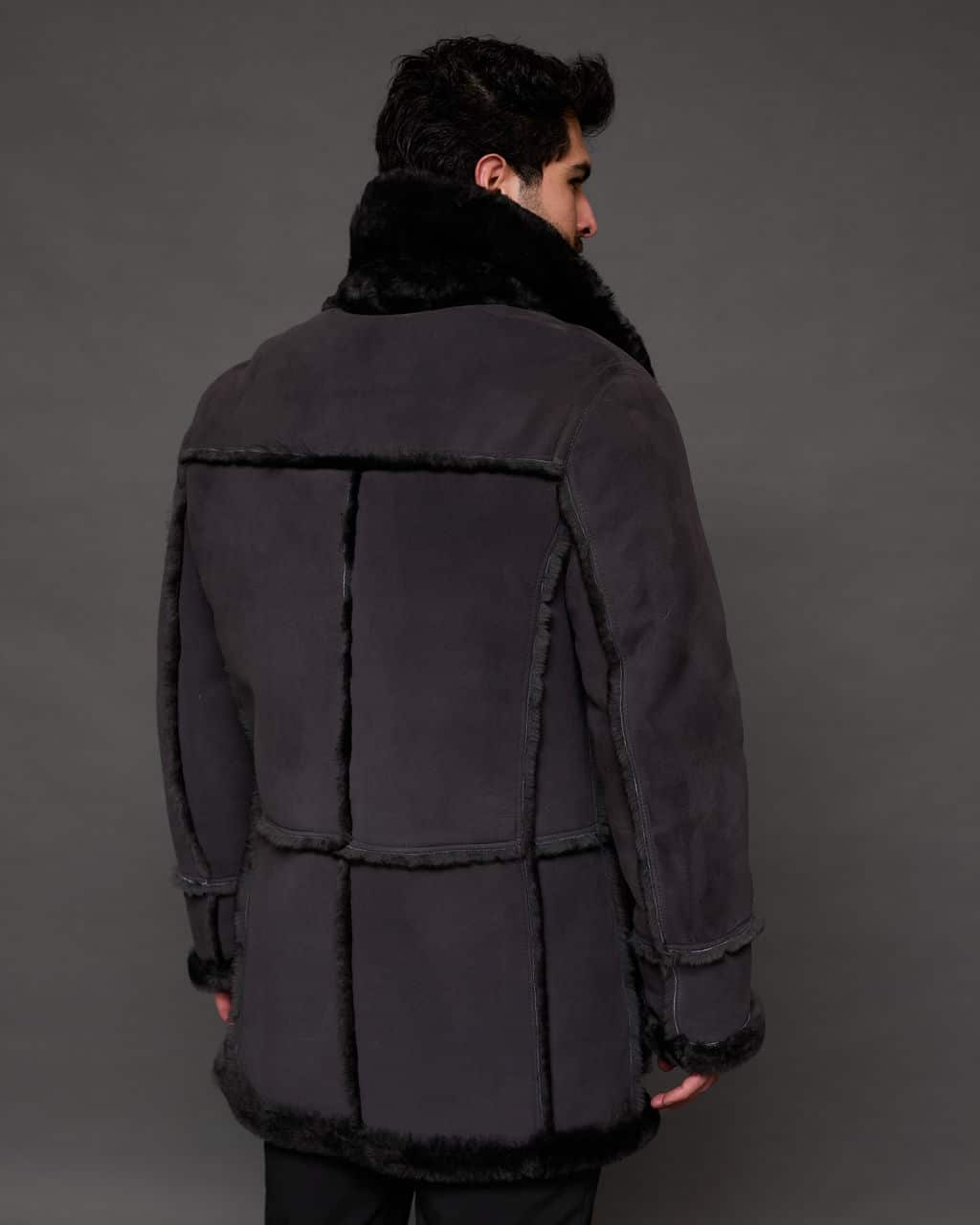 The Rebel reversible merino lamb shearling coat - grey - back