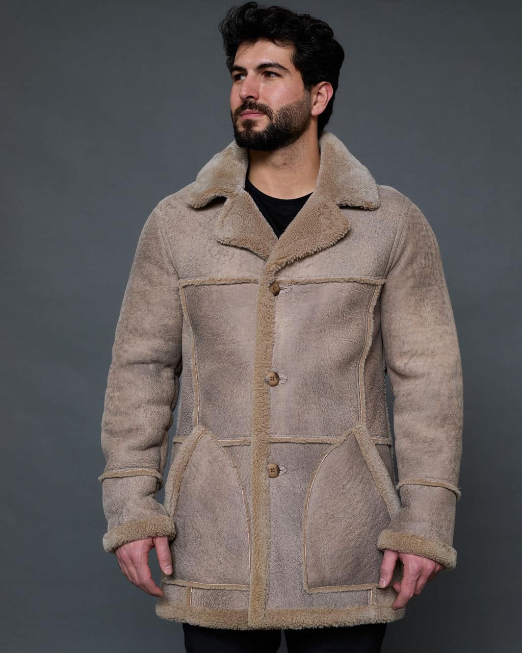 The Rebel reversible merino lamb shearling coat - camel - front