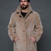 The Rebel camel merino reversible lamb shearling coat, fur-side out, front