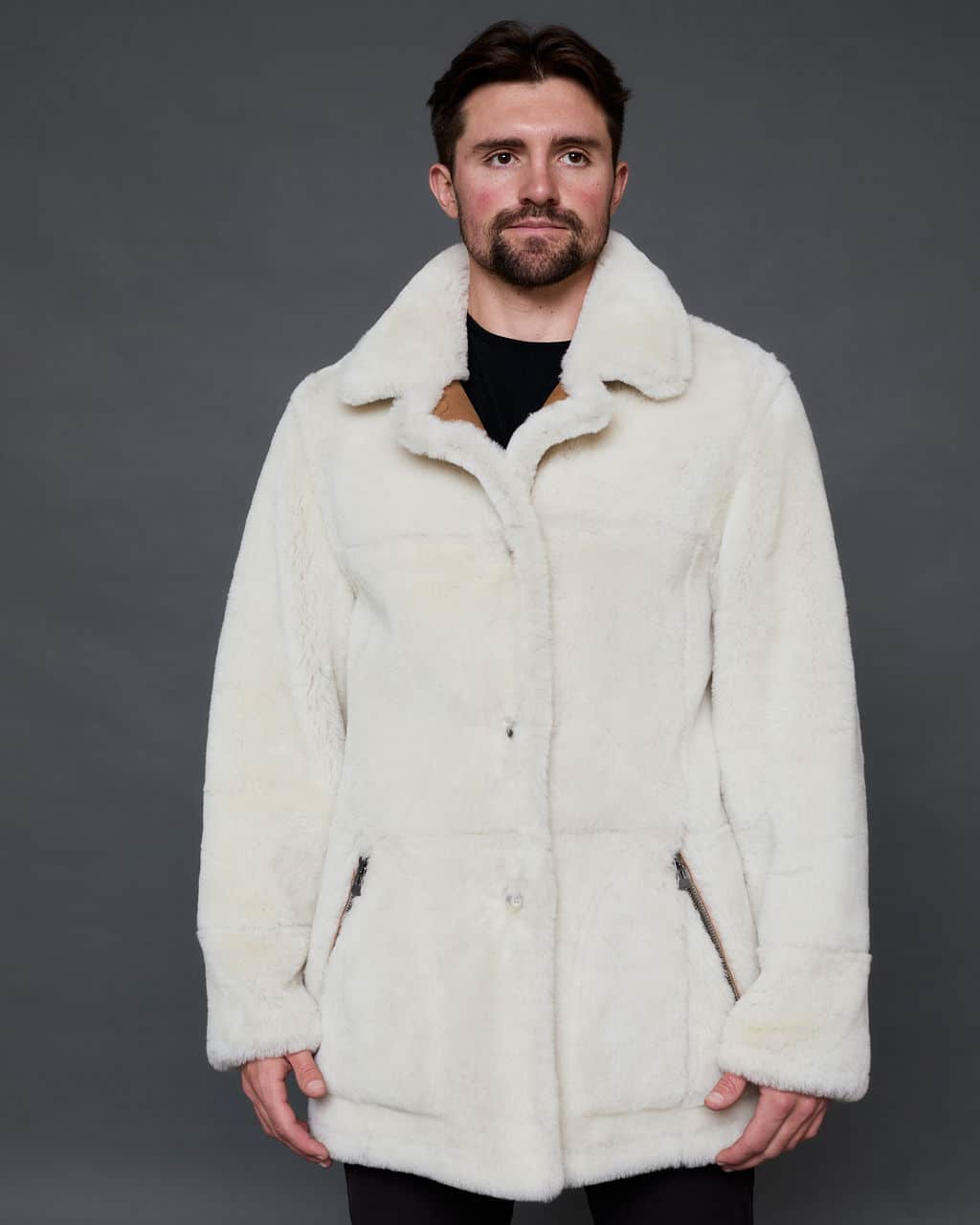 The Rebel reversible merino lamb shearling coat - whiskey - fur-side out - front