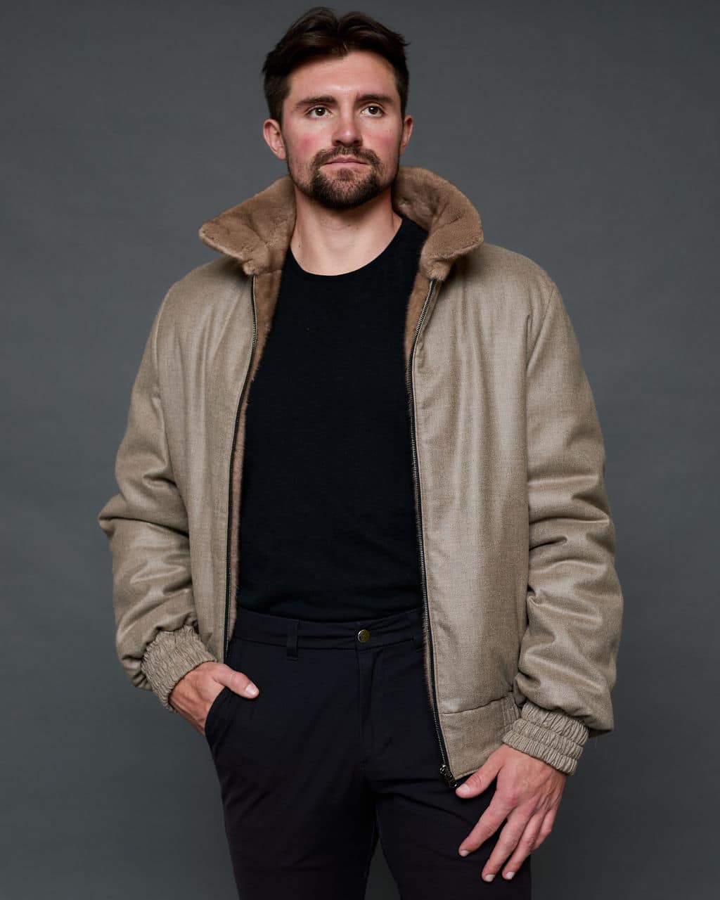 The Fly reversible mink bomber - Natural - front