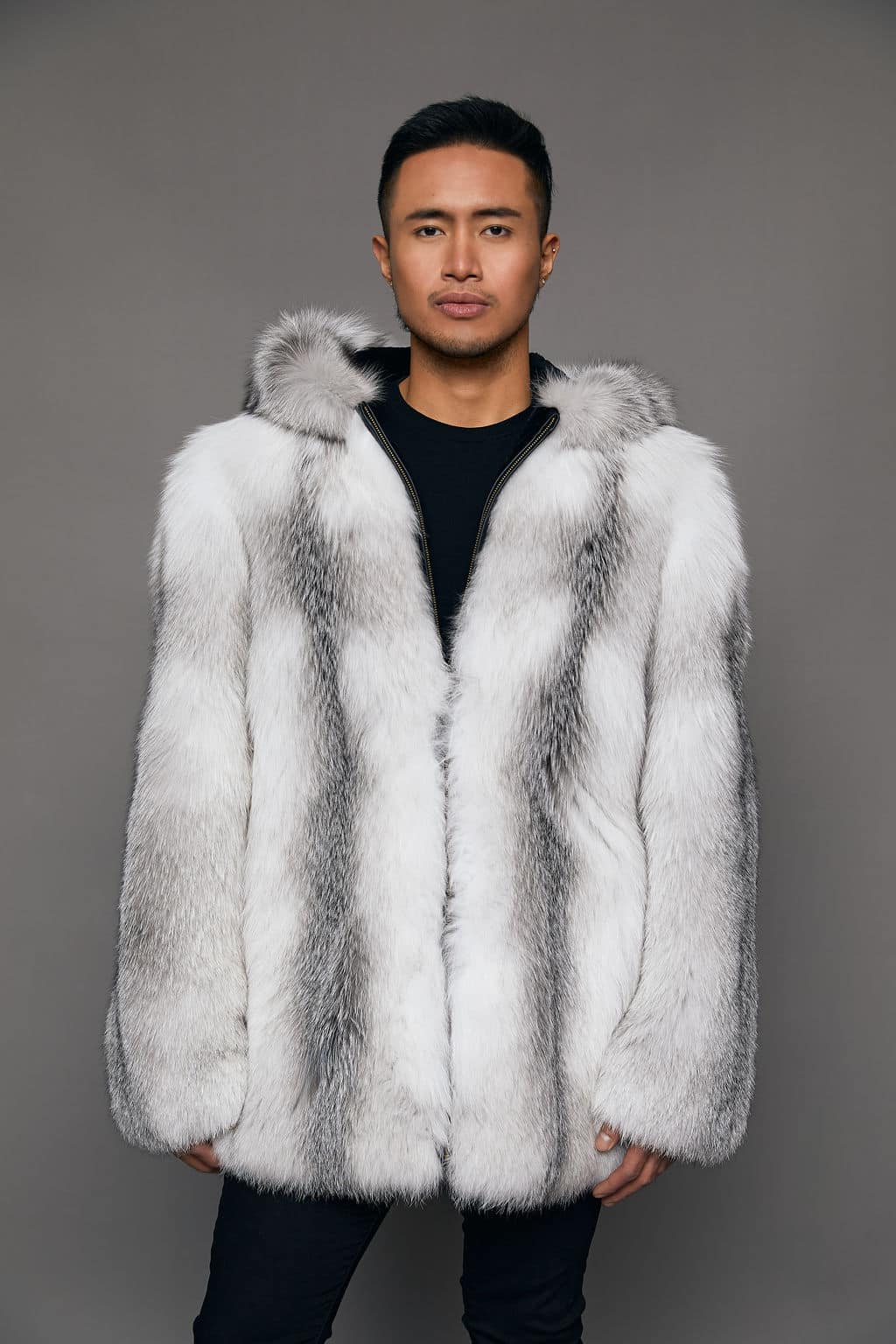 The Callum - Traditional Full Pelt Fox Parka with Hood - Marble - Front