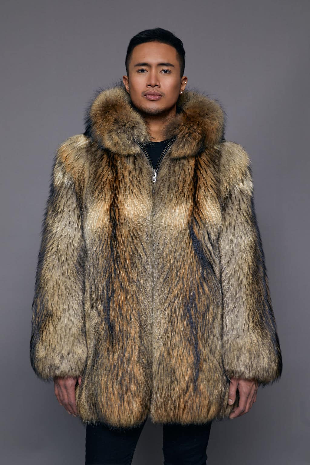 The Rory Plush Full Pelt Tanuki Parka - Natural - Front