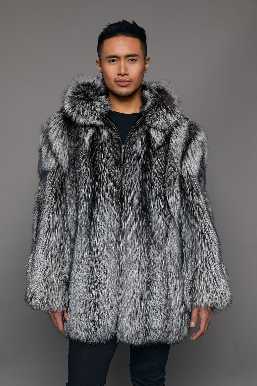 The Sawyer - Hand-matched Silver Fox Pelt Coat - Natural - Front