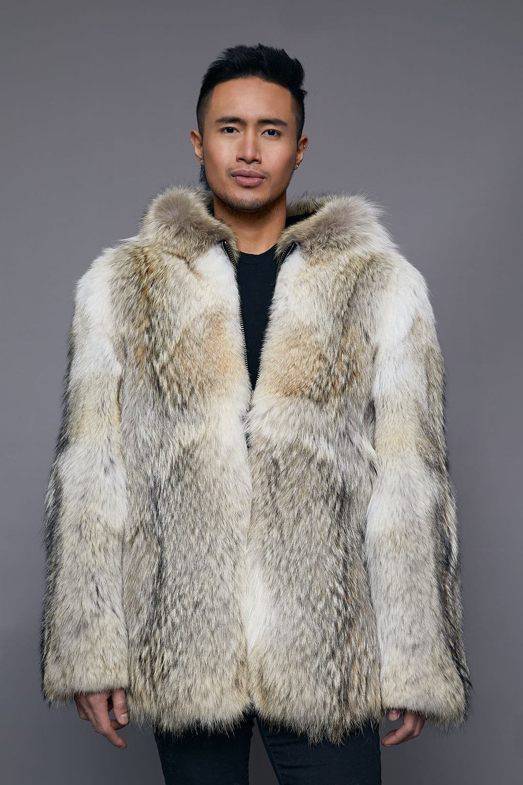 The Theo - Natural Hand-matched Coyote Pelt Parka - Front