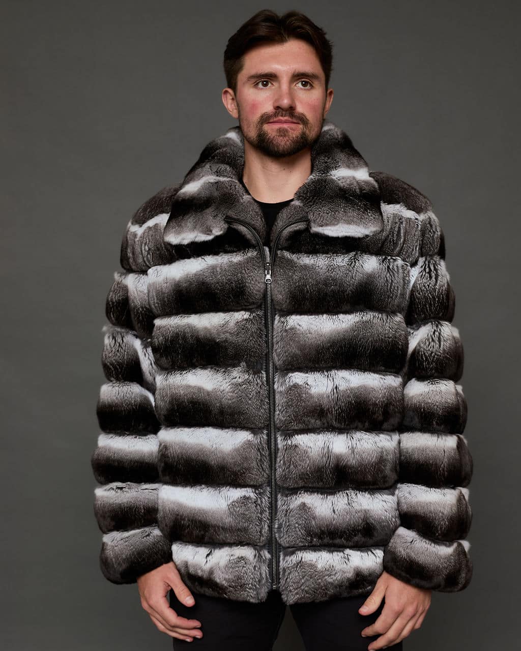 The Mike - Chinchilla - Genuine Argentinian Chinchilla Pelt Jacket - Front