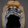 CAMILLA RED FOX JACKET BACK 2 the back of a woman in a red and black jacket against a grey background