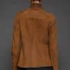 IMANI SNUFF BLACK JACKET BACK the back of a woman in a tan jacket against a grey background
