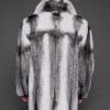 MENS HENRY CROSS MINK BACK the back of a man in a black and white coat against a grey background