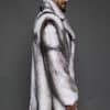 MENS HENRY CROSS MINK SIDE the side of a man in a black and white coat against a grey background