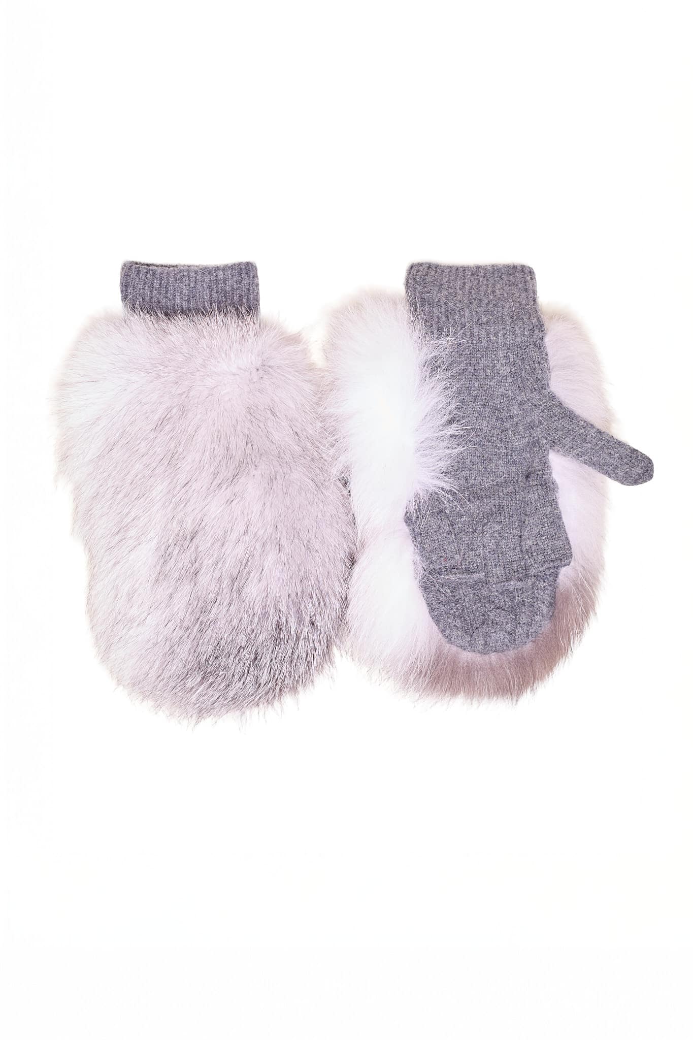 Two light blue fingerless mittens arranged atop a white background.