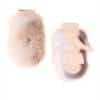 Two golden isle fox fingerless mittens arranged atop a white background.