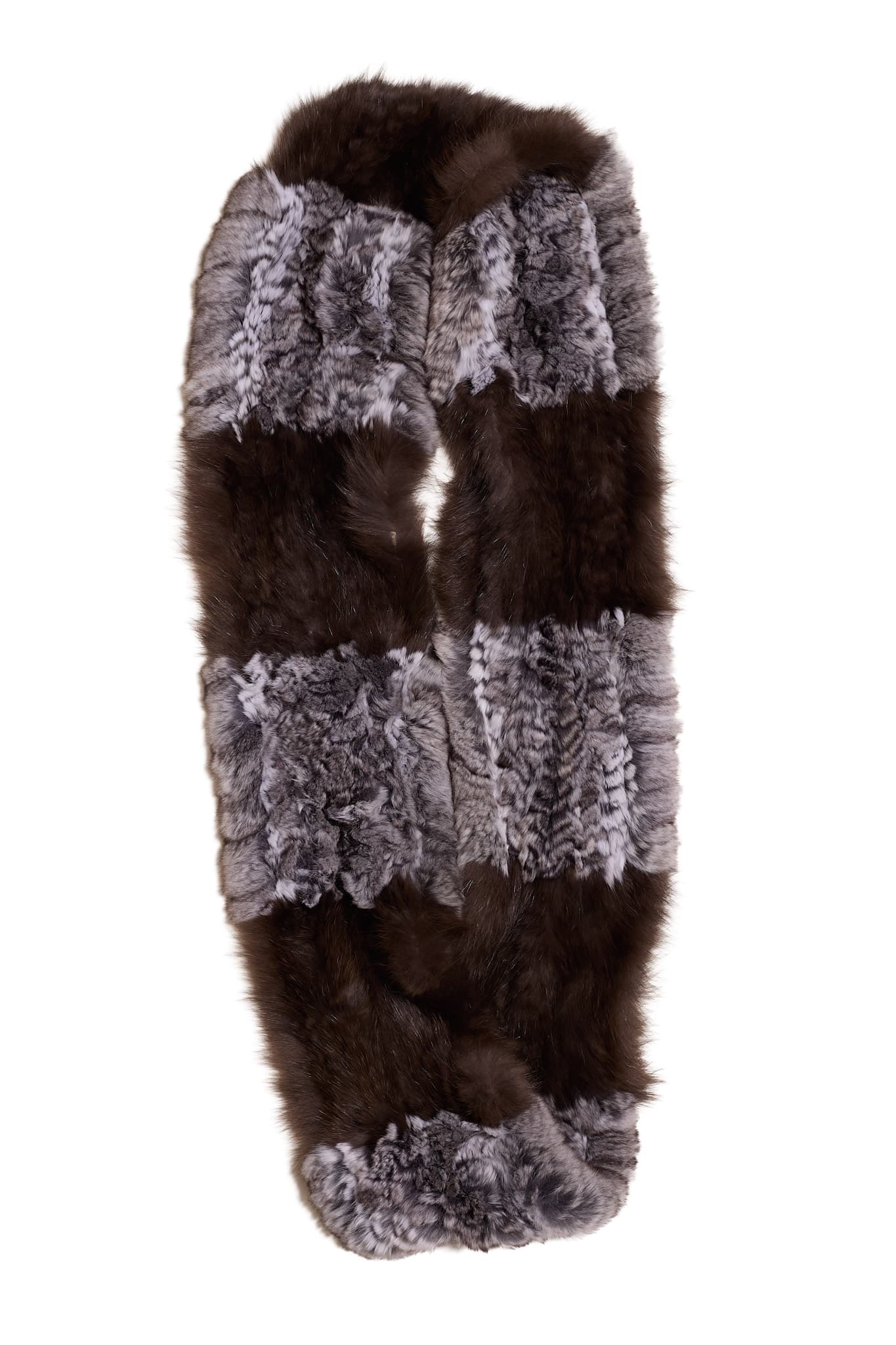 Chinchilla and Sable fur infinity scarf against a white background.