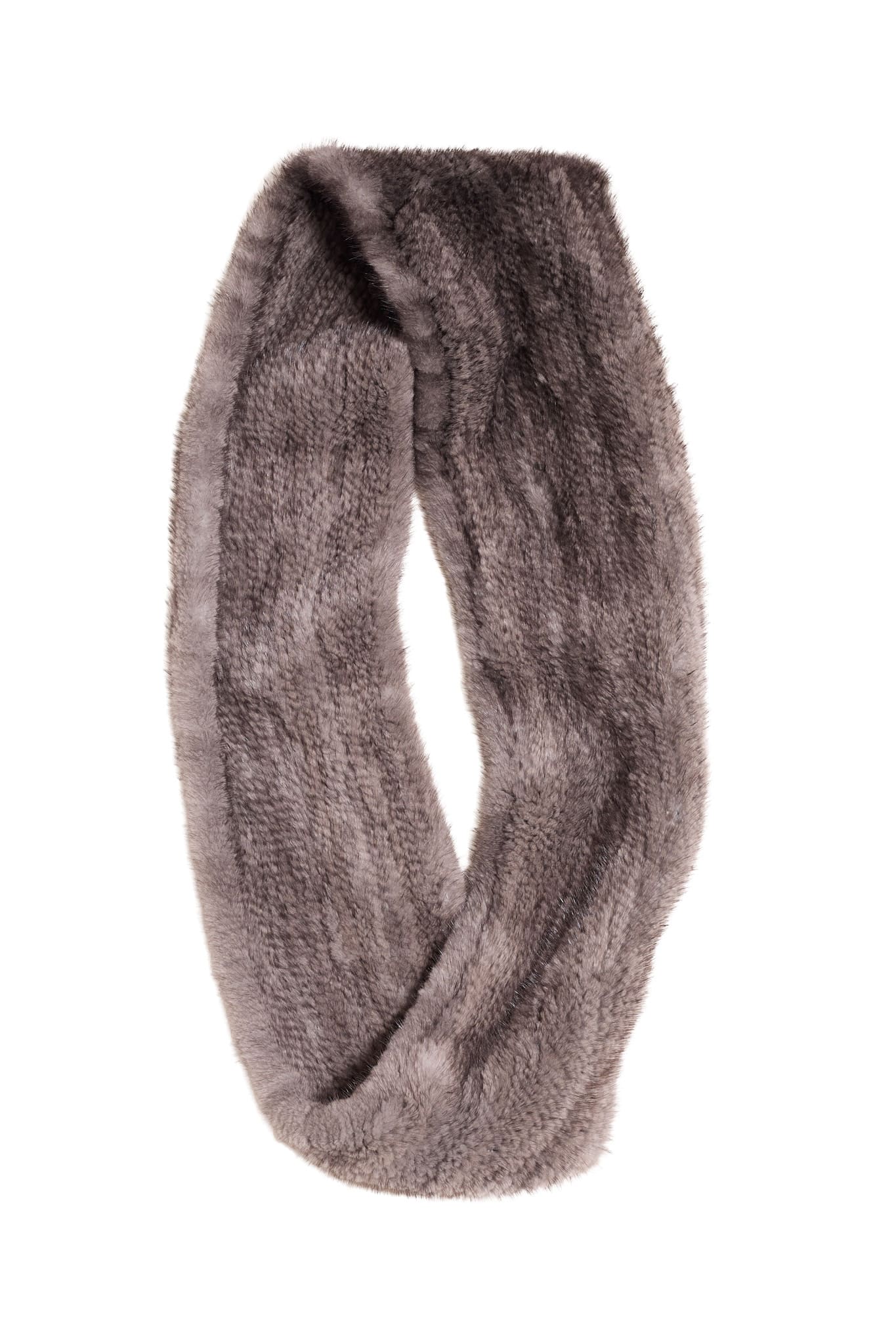Mink infinity scarf folded on top of a white background.