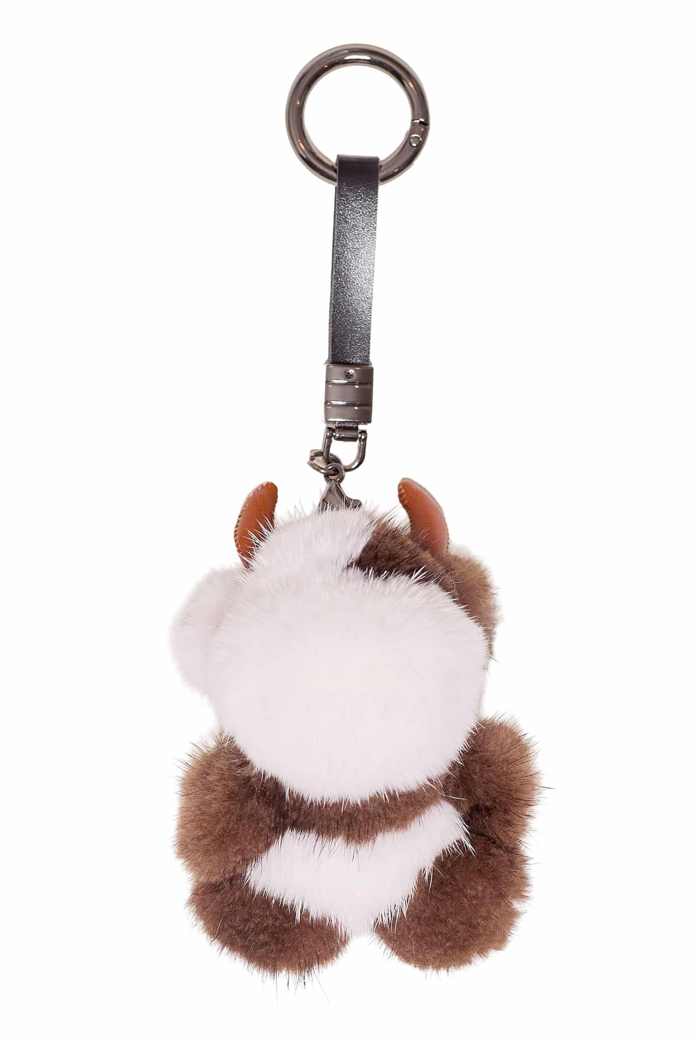 Mink Cow Key Chain Brown Brown colored mink cow keychain arranged atop a white background.