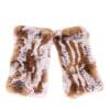 Two copper colored knit chinchilla rex fingerless gloves arranged atop a white background.