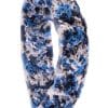 A multi-blue chinchilla rex infinity scarf folded on top of a white background.