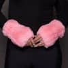 REX RABBIT KNIT GLOVES PINK Image of a hands wearing pink knitted fur fingerless gloves