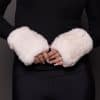 REX RABBIT KNIT GLOVES WHITE Image of a hands wearing white knitted fur fingerless gloves